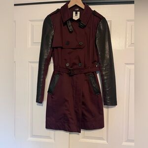 Soia & Kyo Burgundy and Black Leather Trench Coat